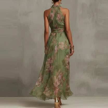 SINGREINY Elegant Green Floral Halter Chiffon Maxi Dresses Trendy Sleeveless A-line 2026 Women Floral Wedding Guest Party Dress