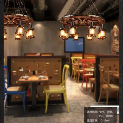 Classical Industrial Iron LED Wheel Pendant lights Metallic lustre Hanging Lamps Bar decoration Suspend Lamps Cafe Pendend Lamps