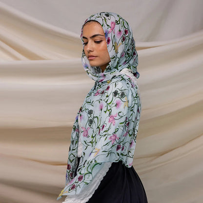 Ramadan Hijab for Women Bohemian Floral Print Shawl Watercolor Soft Muslim Hijabs Lightweight Wrap Scarf Headscarf Summer Beach