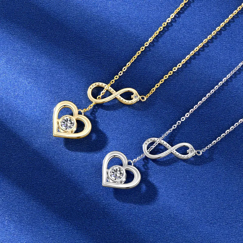Lnngy 925 Sterling Silver Y-Shaped Heart Pendant Necklaces For Women Certified 6.5mm&2.5mm&1mm Moissanite Necklace Jewelry Gift