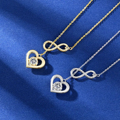 Lnngy 925 Sterling Silver Y-Shaped Heart Pendant Necklaces For Women Certified 6.5mm&2.5mm&1mm Moissanite Necklace Jewelry Gift