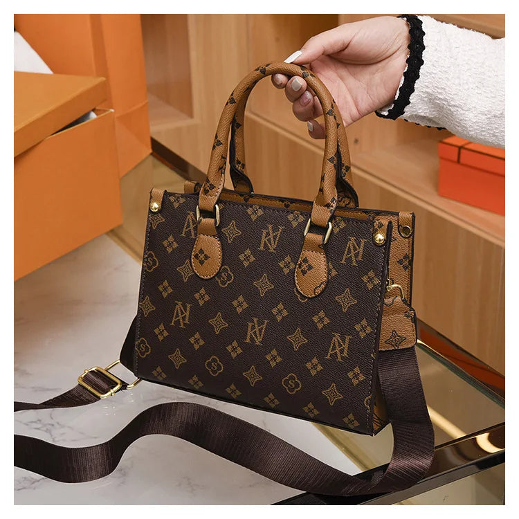 Elegant Retro Women's Tote Bag Single Shoulder Crossbody Bag Floral Print Ladies Handbag Luxury Texture Commuter Messenger Bag