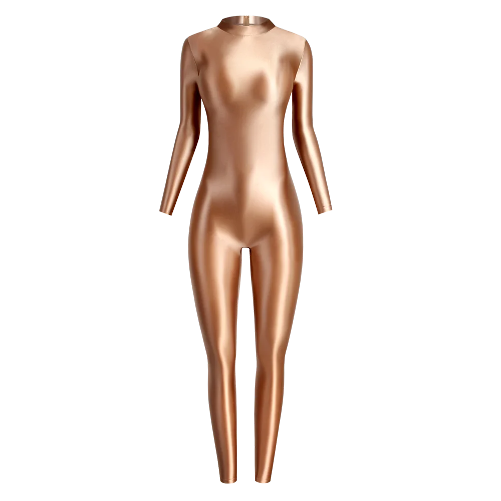 MJINM Sexy Shiny Bodysuit Tight-fitting Oil Smooth Back Zipper Overalls Yoga Zentai Suits Casual Sport Tights Catsuit Jumpsuits