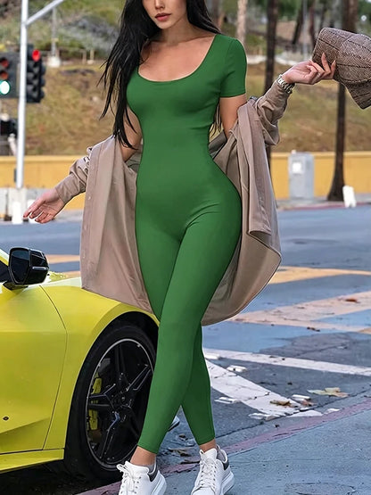 Women's Rompers Short Sleeve Solid Skinny Bodycon Jumpsuits Fashion Sports Fitness Casual Activity Streetwear Overalls