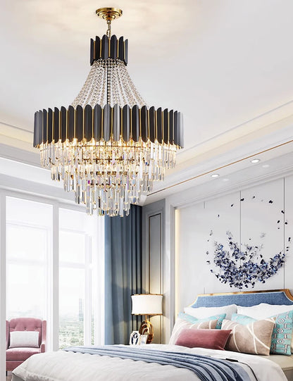 Home Deco Crystal Collection LED Black Gold Chandelier Lighting Lustre Hanging Lamp Suspension Luminaire Lampen For Dinning Room