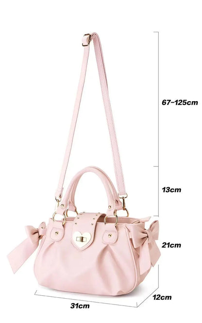 Harajuku Bow Pink Hand Bag Purse Women Japanese Style Soft Casual Crossbody Bag Ladies Sweet Cute Large Capacity Shoulder Bags