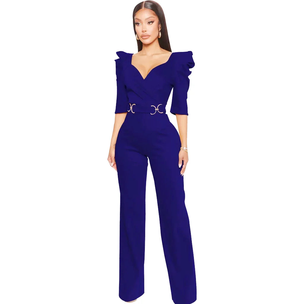 Yellow Rompers for Women XXL Fashion V Collar Short Sleeve Rompers Women Jumpsuits 2023 Club Lace Up High Waist Elegant Jumpsuit