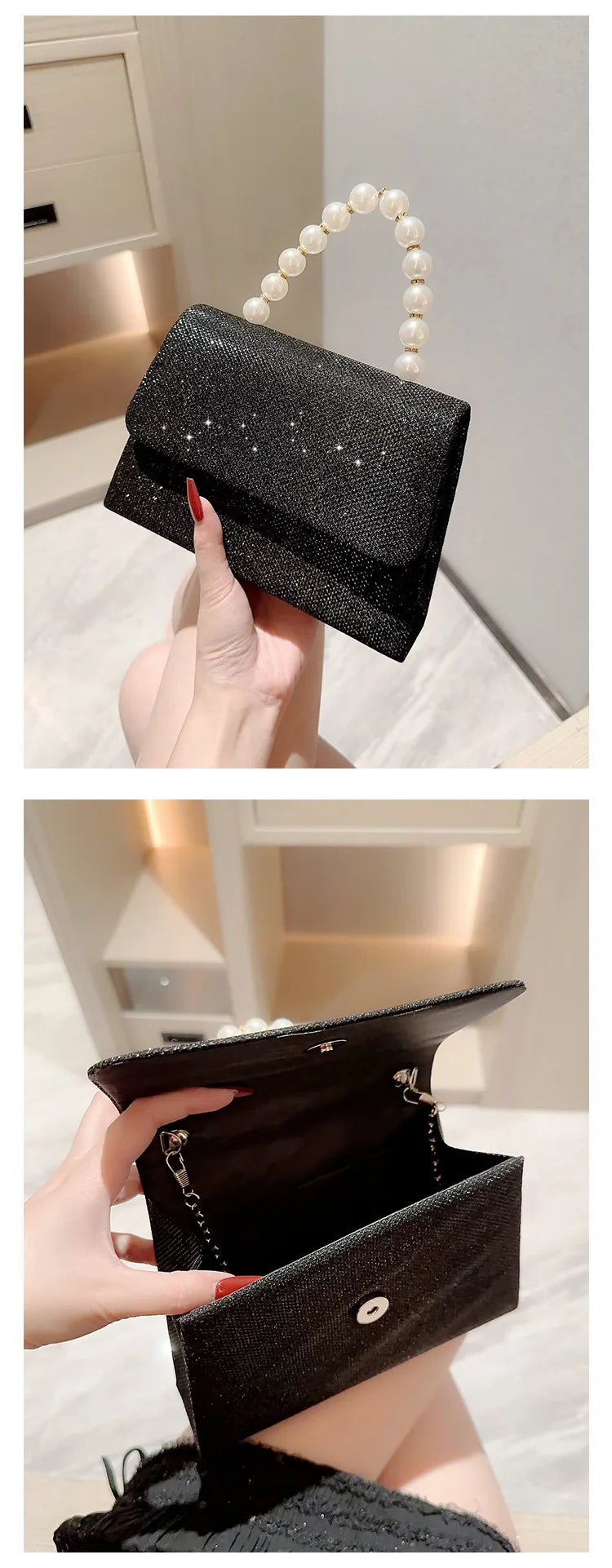 Luxury Sequined Hand-held Dinner Bag, Elegant Style Bag, High-end Chain Single-shoulder Crossbody Bag, Handbag for Wedding Party