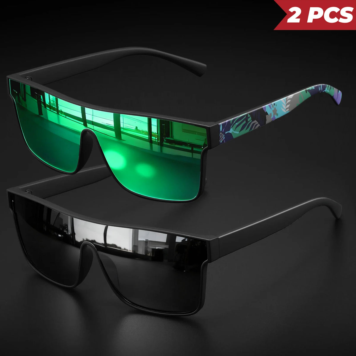 2PCS Classic Fashion Square Sunglasses - Patterned Temples, UV400 Unisex for Cycling, Running & Travel