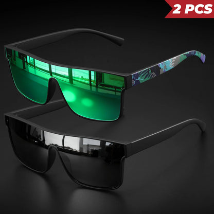 2PCS Classic Fashion Square Sunglasses - Patterned Temples, UV400 Unisex for Cycling, Running & Travel