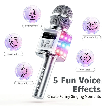 TWS Dual Wireless Karaoke Microphone Bluetooth Speaker 5W RGB Light Voice Changer Professional Halloween Party Solution Home KTV Kids Adults