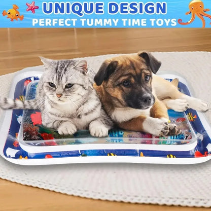 Large Pet Water Sensory Mat Inflatable Sea Animal Design Playmat for Dogs Cats Thickened Splash Proof Activity Toy with Fishes