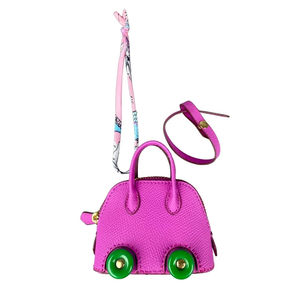 Leather Mini Bag Charm With Cute Wheels - Earphones & Lipstick Pouch with Dual Straps-PU Leather-Ideal For Bag Accessory