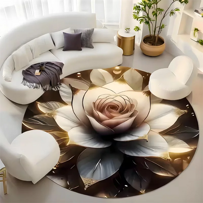 Round Floor Mat with Lotus-shaped Pattern in Golden and Other Tones Suitable As Meditation Cushion for Yoga Zazen,Indoor Read Ru