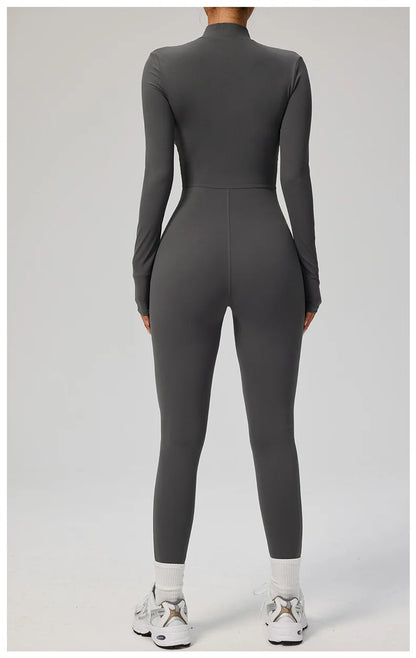 TRY TO BN Women's Jumpsuit Long Sleeve Zipper Shapewear Bodysuit Yoga Fitness One Piece Tights Gym Clothing Mono Deportivo Mujer