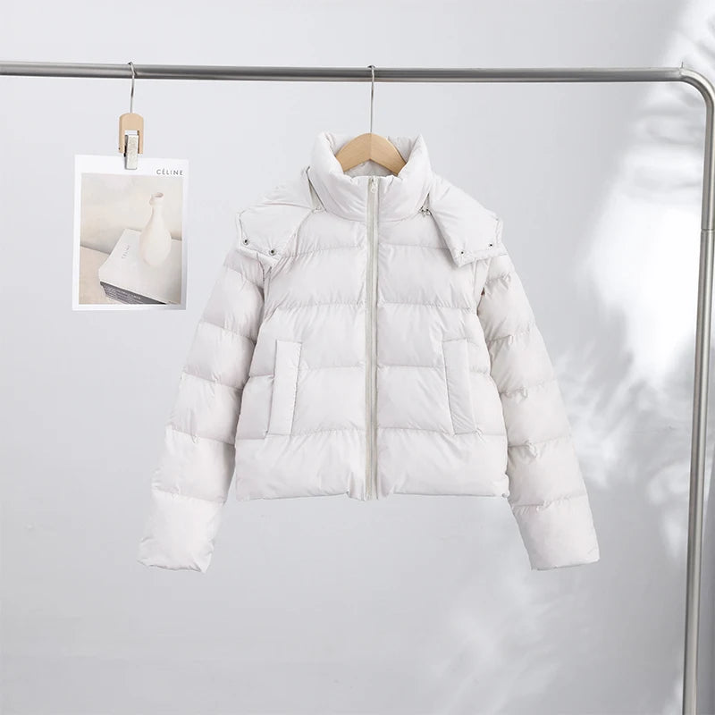Detachable Sleeve Hooded Quilted Jackets 2026 Winter Ladies Solid 2-in-1 Zippers Waistcoat Cotton Coats Women's Warm Outwear