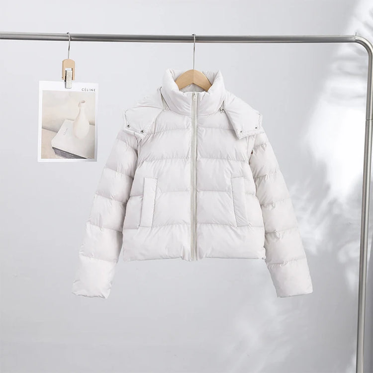 Detachable Sleeve Hooded Quilted Jackets 2026 Winter Ladies Solid 2-in-1 Zippers Waistcoat Cotton Coats Women's Warm Outwear