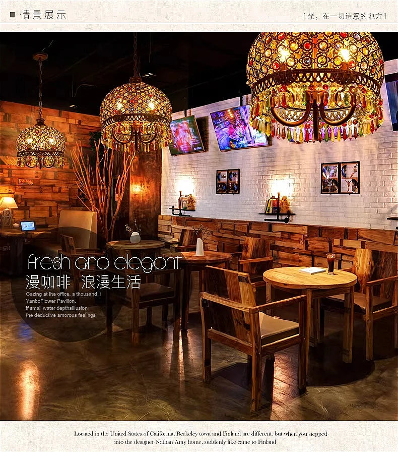 design lamp pendant lighting crystal Bohemia Retro droplight Iron handmade pendant lights for restaurants hanging lights bedroom
