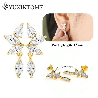 Women's 925 Sterling Silver Ear Needle Crystal Zircon Water Droplets Stud Hoop Gold Huggie Earrings Premium Luxury Party Jewelry