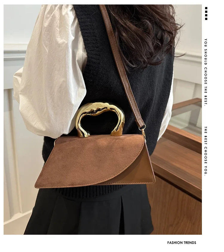 French Style Light Luxury Large Capacity, New Minimalist Design Casual Metal Hand-held Shoulder Crossbody Bags for Women