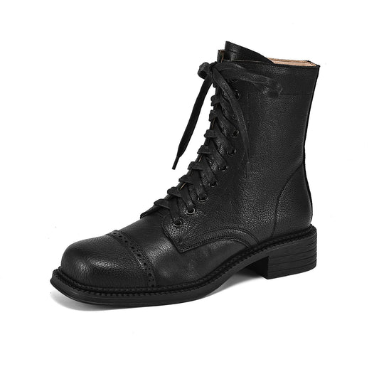Krazing Pot Big Size 43 Chunky Med Heels Modern Motorcycles Boots Winter Autumn Brand  Luxury Vintage Classics Women Ankle Boots