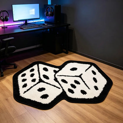 Black White Dice Shaped Rug Cool Unique Creative Entrance Floor Mat Soft Fluffy Decor Carpet for Gaming Room Bedroom Bedside