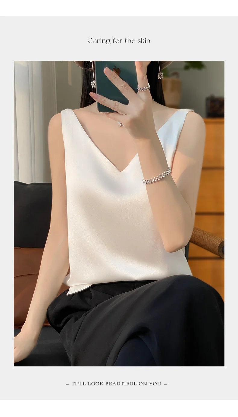 New Lce Silk Satin Camisole Women's Spring/Summer Solid Color Sleeveless Sexy Comfortable Silk Underwear Vest RW-D09