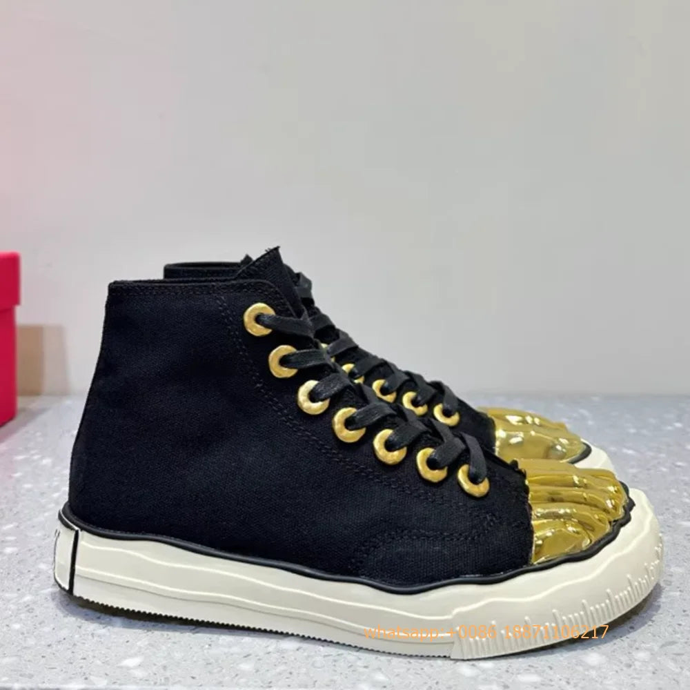 Golden Five Fingers Catwalk Ladies Shoes 2024 Summer New Sexy Street Thick Sole Sports Casual Pumps Model Party Lace Up Sneakers