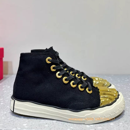 Golden Five Fingers Catwalk Ladies Shoes 2024 Summer New Sexy Street Thick Sole Sports Casual Pumps Model Party Lace Up Sneakers