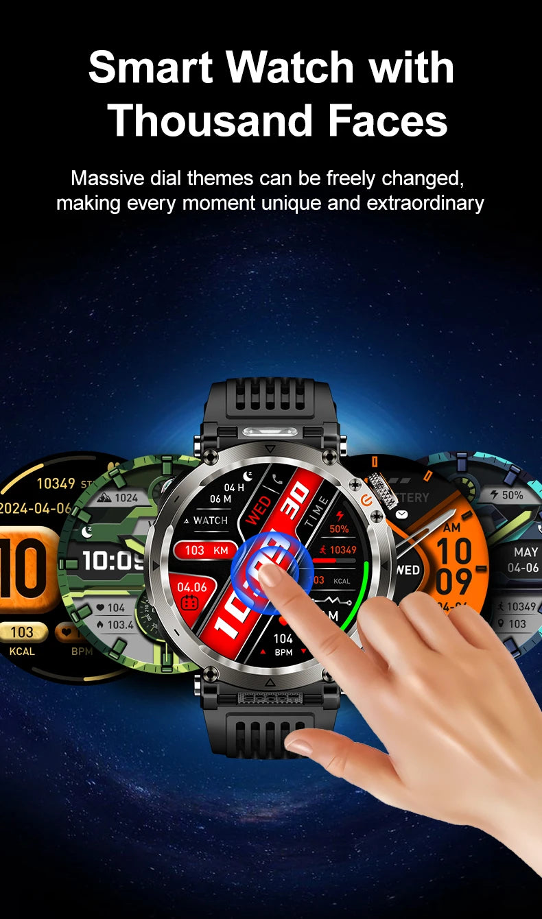 DAORKOW 2026 New Model 10ATM Waterproof 600mAh Smartwatch Compass LED Flashlight Bluetooth Call Outdoor Sports Smartwatch