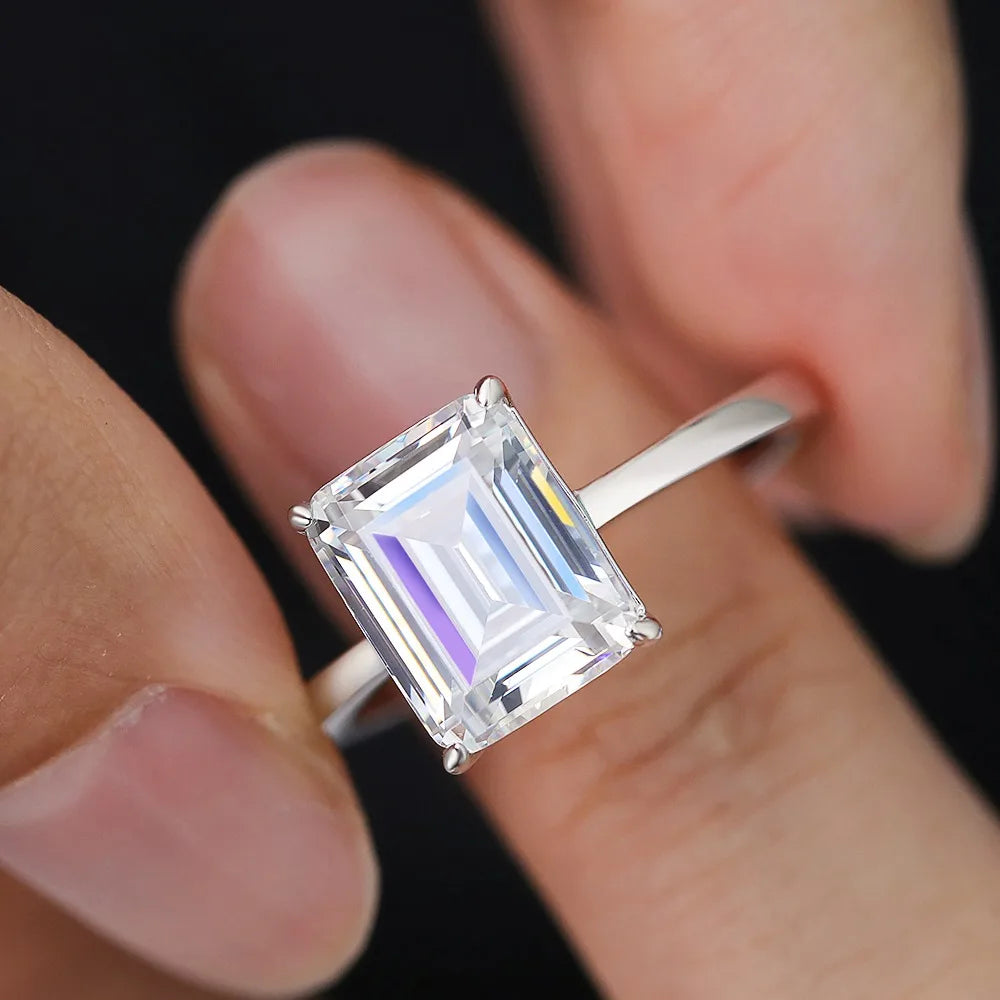 GXTRS 4CT Emerald Cut Moissanite Rings Women S925 Silver Lab Diamond Engagement Wedding Band 18K Plated Fine Jewelry Certified