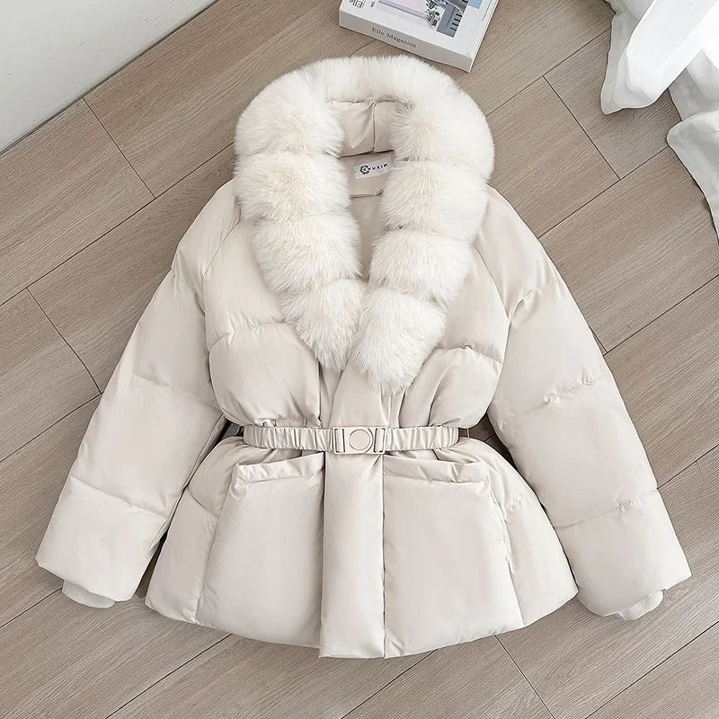 2026 Winter Coat New Women's Clothing Large Fur Collar Cotton Jacket Cold Protection Warmth Parker Thicke Waist Cotton Overcoat