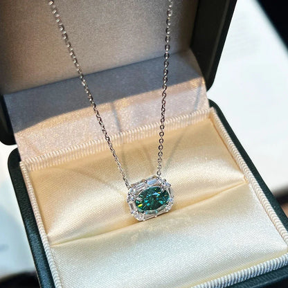 QIBAOKU 7*9mm Oval Moissanite Necklace 100% S925 Silver Colorful Diamond Pendant for Women Engagement Gifts Jewelry 2026