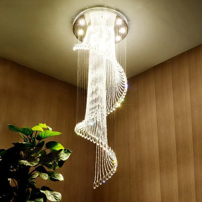 Modern Room Lights Spiral K9 Crystal Chandelier Staircase Creative LED Hanging Lamp Hotel Villa Decoraction Large Pendant Light