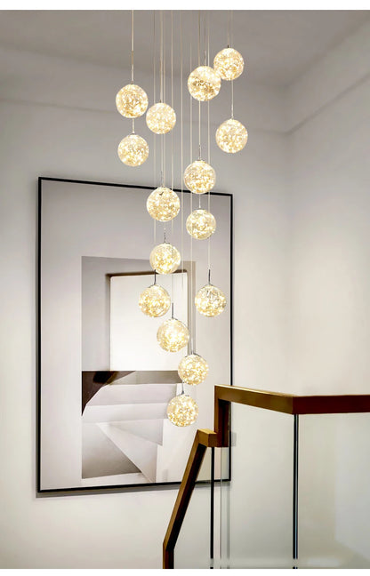 Modern LED Chandelier Glass Ball Dimmable Pendant Lamp for Staircase Living Room Home Decor Suspension Lighting Design Lusters