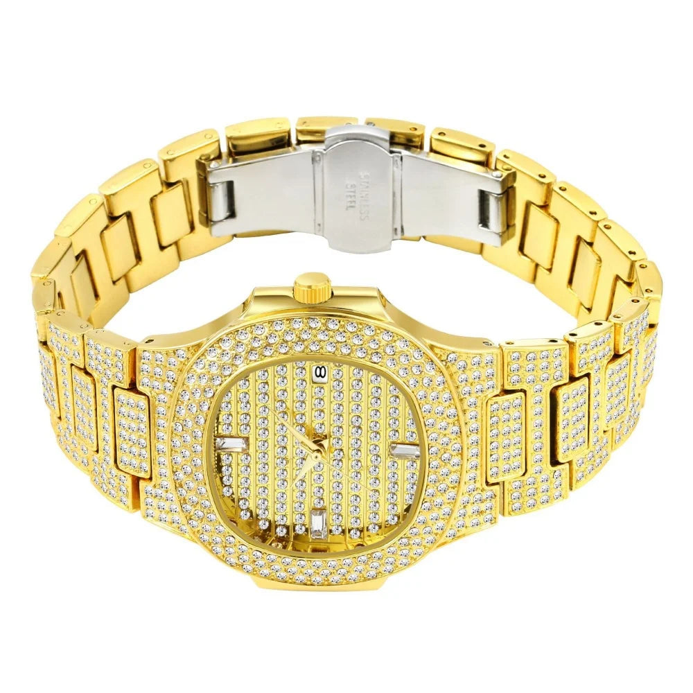 New Luxury Diamond Watch Men Iced Out Watches Calendar Waterproof Quartz Wristwatches Male Clock Relogio Masculino Drop Shipping