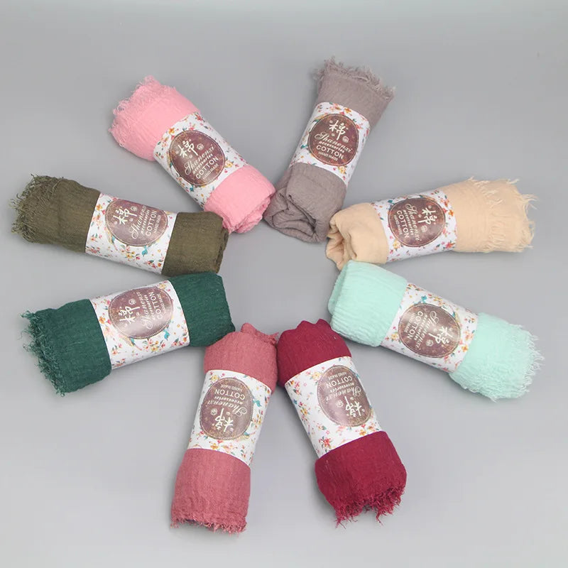 Ramadan Classics Crinkle Cotton Hijab Scarf Women Turban Muslim Shawl Plain Bandana Breathable Women's Shawls Foulard Hijab Hood