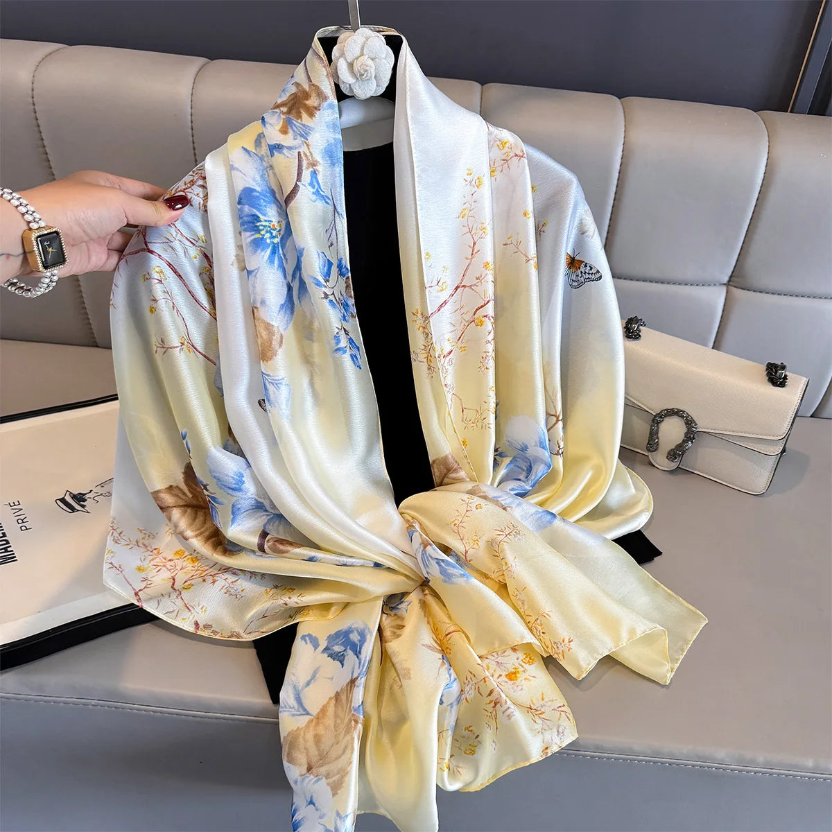 180*90cm Large Silk Satin Scarf Women Fashion Printed Scarf Spring And Summer Styles New Shawl Wrap Female Hand 2025 NEW