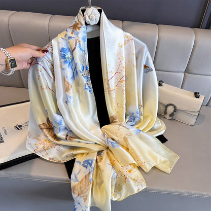 180*90cm Large Silk Satin Scarf Women Fashion Printed Scarf Spring And Summer Styles New Shawl Wrap Female Hand 2025 NEW