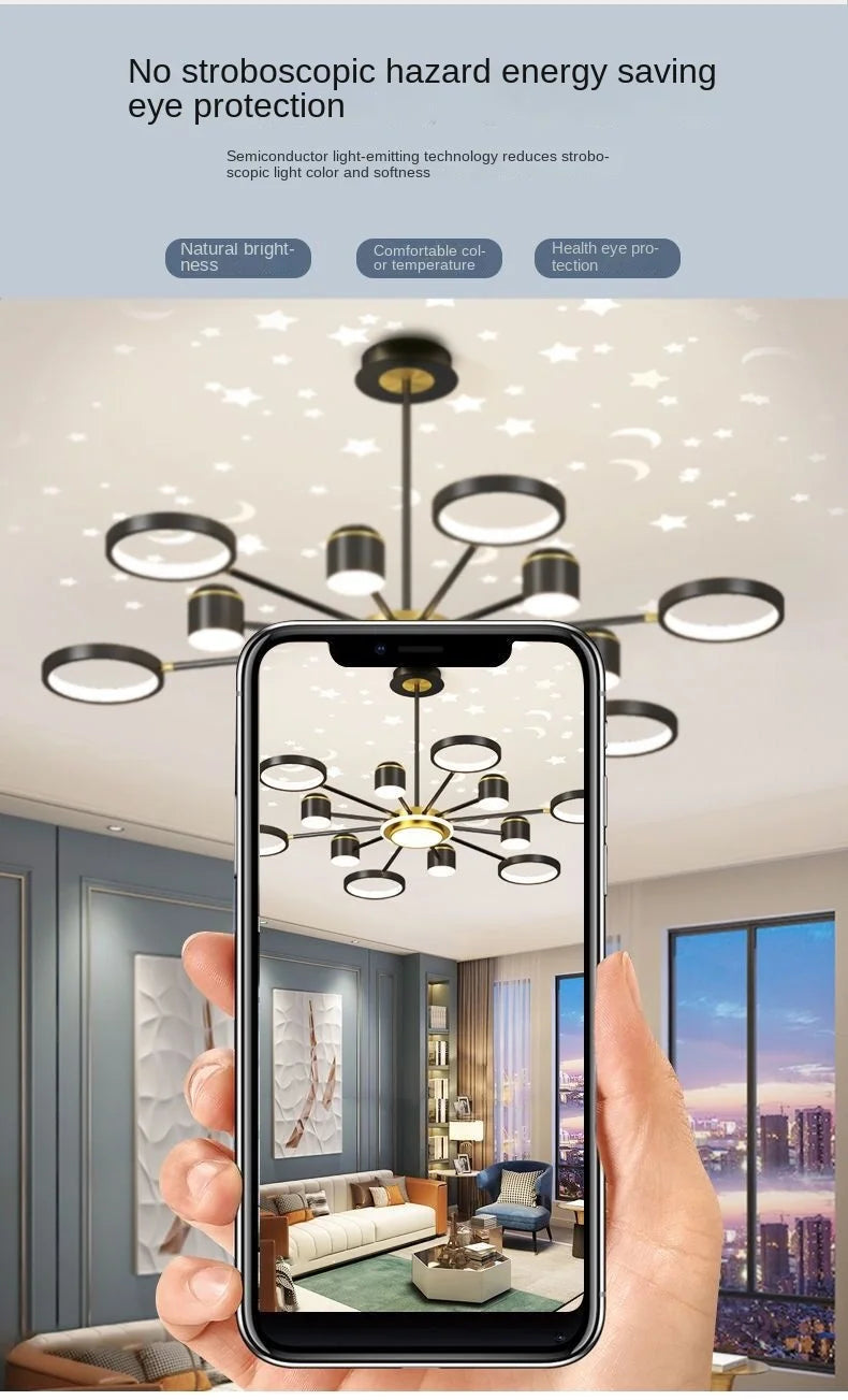 2025 New Chandeliers Romantic Starry Modern Ceiling Light Fixture 6 Lights White Creative Home Stepless Dimmable Ceiling Lamp