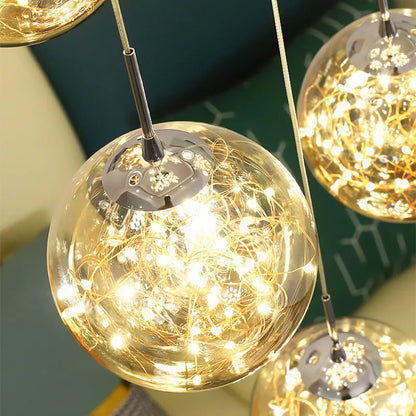 Modern LED Chandelier Glass Ball Dimmable Pendant Lamp for Staircase Living Room Home Decor Suspension Lighting Design Lusters
