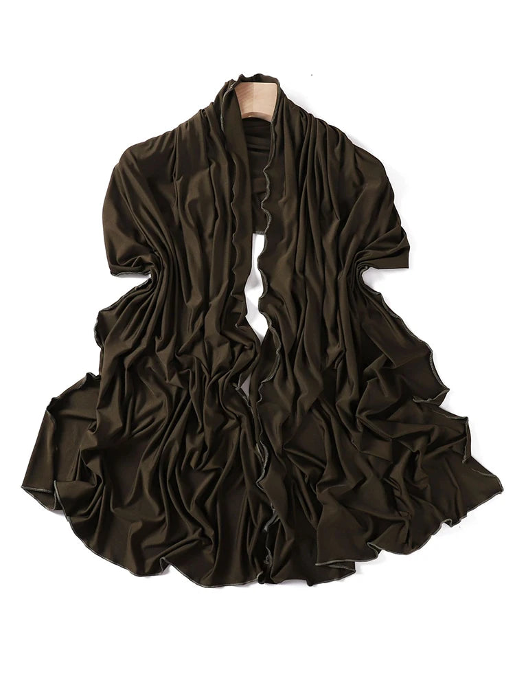Luxury Wavy Edge Jersey Hijab for Women Solid Color Milk Silk Scarf Headscarf Autumn Shawl Stretchy Chiffon Scarf Ramanda