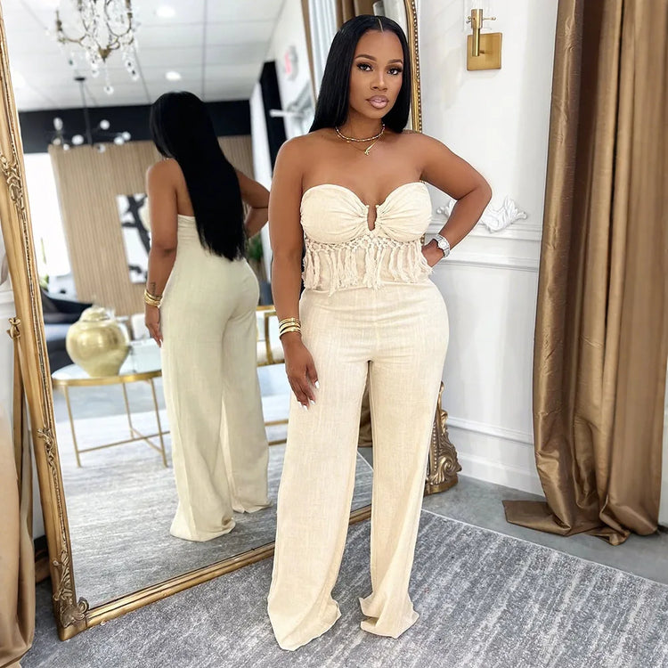 HBLL Sexy Women Fringe Jumpsuits One Piece Outfits Women Summer Bodycon Jumpsuit Strapless Sleeveless Female Streetwear Overalls