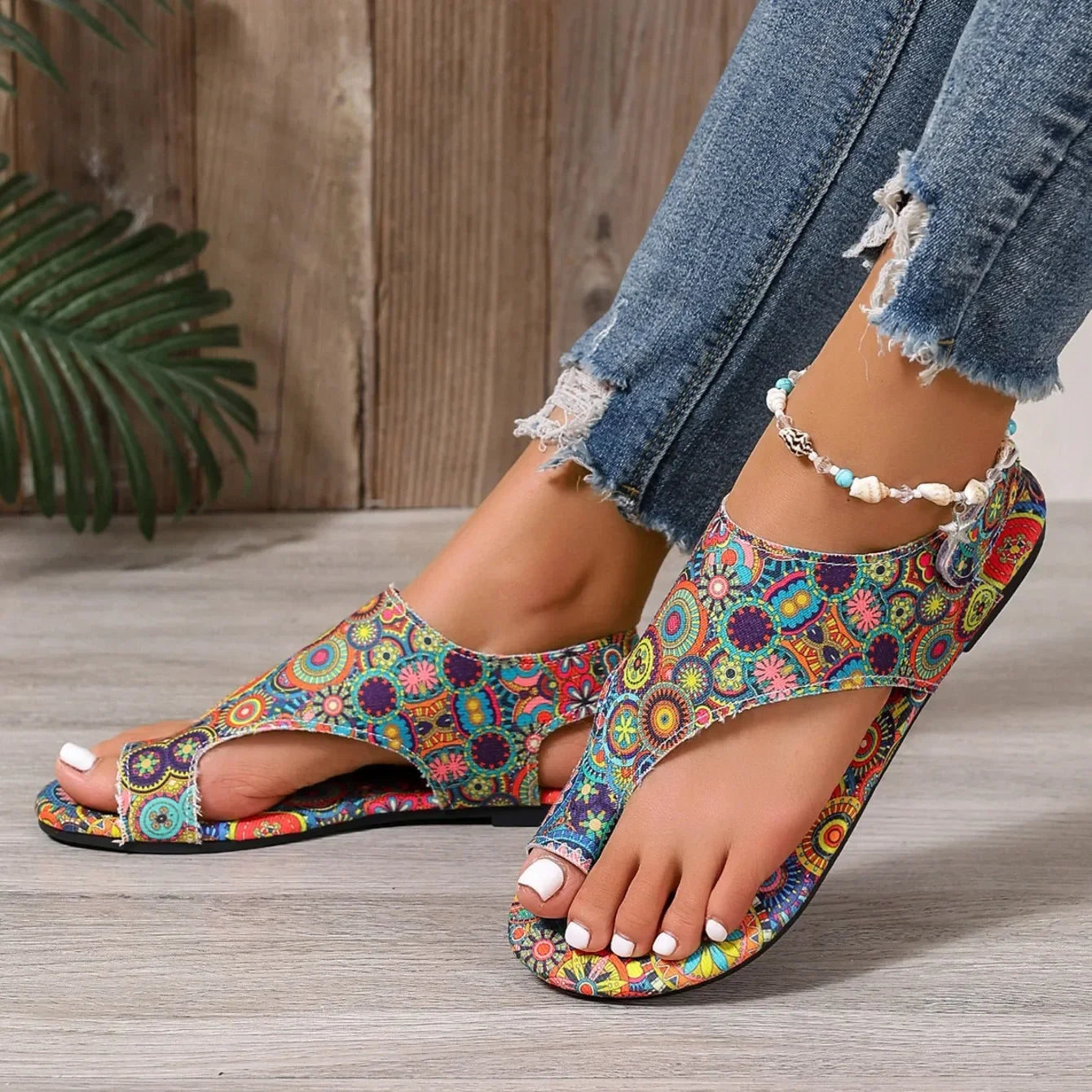 2025 Women Flat Sandals Comfortable Flats Sandals Printed Bohemia Roman Style Shoes for Women Fashion Shoes Sandalias De Mujer