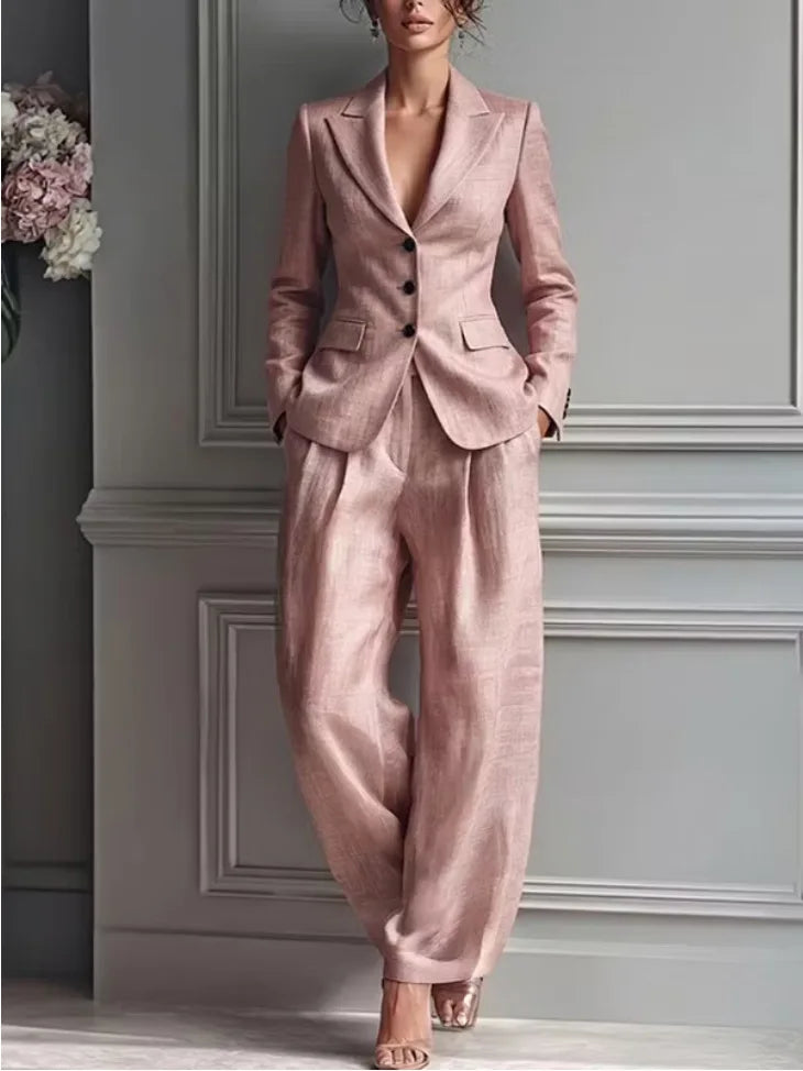 Autumn New Women's Long-sleeved Suit Shirt 2-piece Set Fashion Pocket Suit Collar Slim Temperament Female Office Trousers Suit