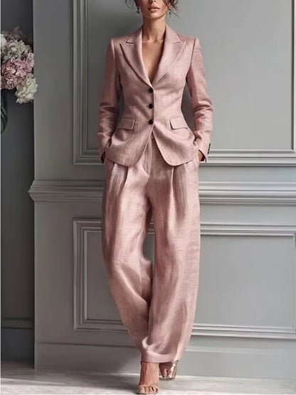 Autumn New Women's Long-sleeved Suit Shirt 2-piece Set Fashion Pocket Suit Collar Slim Temperament Female Office Trousers Suit