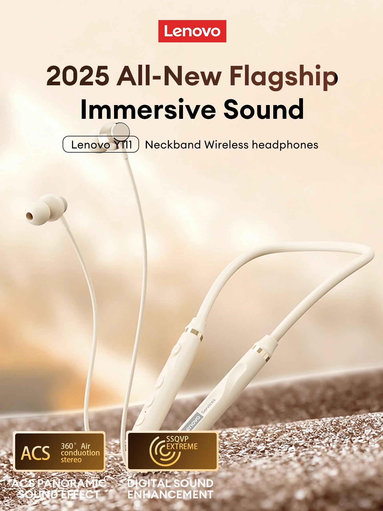 Original Lenovo Y111 Bluetooth 6.0 Headphones Neckband Magnetic Earbud Stereo Running Secure Fit Sports Gaming Wireless Headset