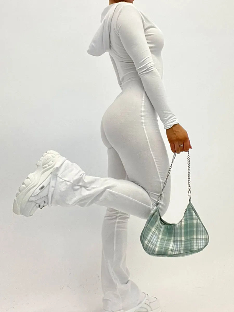Women's Zip Up Hooded Jumpsuit New Streetwear Flare Rompers Solid Color Skinny Long Sleeve Jumpsuits Luxury Clothes Women Hot