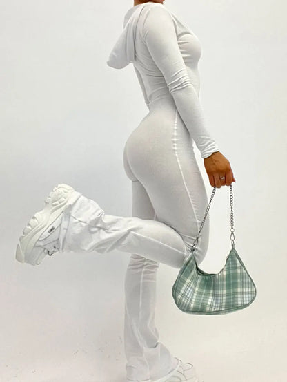 Women's Zip Up Hooded Jumpsuit New Streetwear Flare Rompers Solid Color Skinny Long Sleeve Jumpsuits Luxury Clothes Women Hot