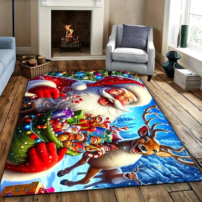 VIKAMA Santa Claus-Themed Christmas Decorative Carpet Rug For Bedroom Carpet For Live Room Large Area Rugs for Living Room Home